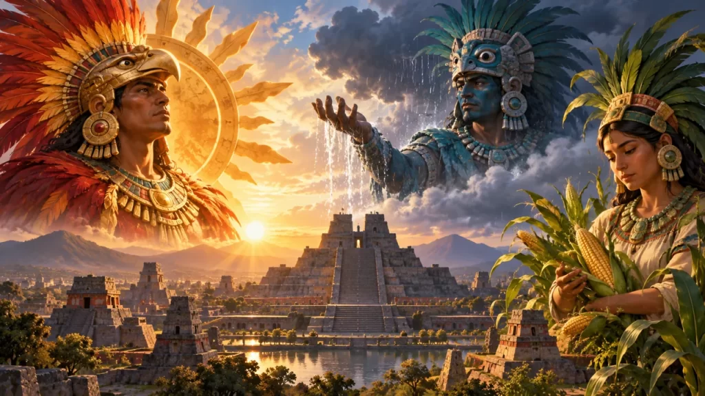 Dioses aztecas: nombres y funciones para entender la tradición mexica 1 Interpretación de divinidades mexicas vinculadas al sol, la lluvia y el maíz.