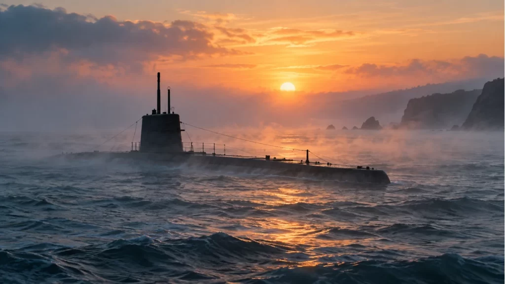 UB-65: el submarino alemán de 1918 y la leyenda de su fantasma 1 Silueta imaginada de un submarino de época en un mar brumoso.