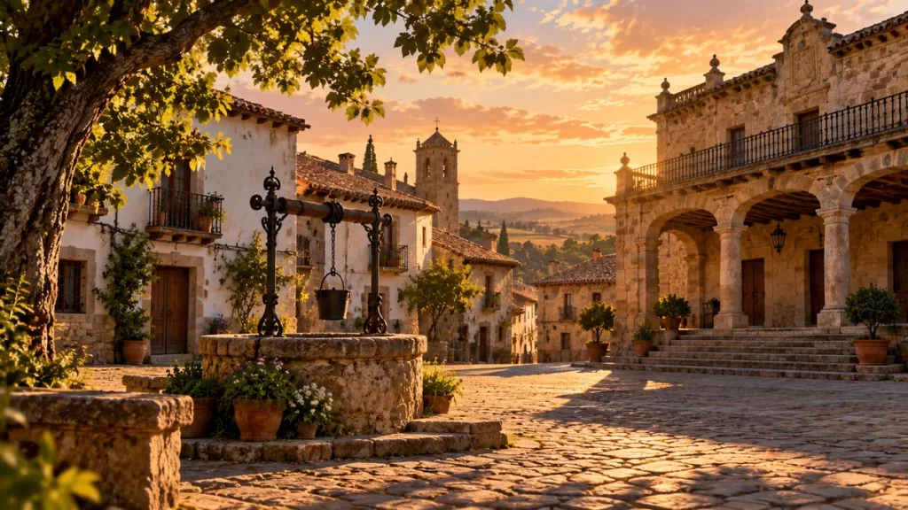 Fuenteovejuna, de Lope de Vega: argumento, personajes y dónde leerla 1 Plaza castellana antigua con pozo y casas en una evocación de Fuenteovejuna.